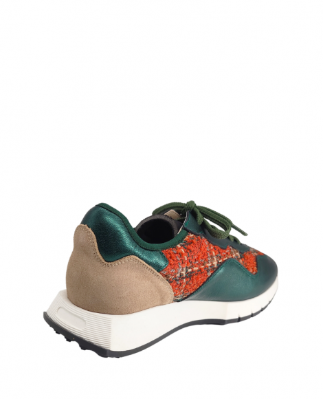 Vosso Moda Sneakers piel verde detalle textil