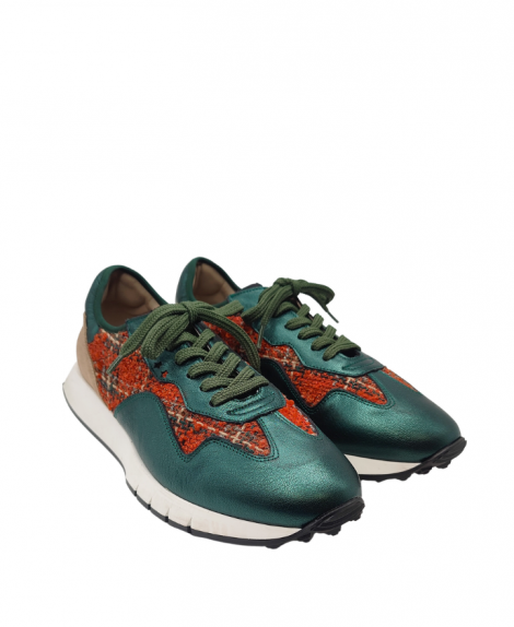 Vosso Moda Sneakers piel verde detalle textil