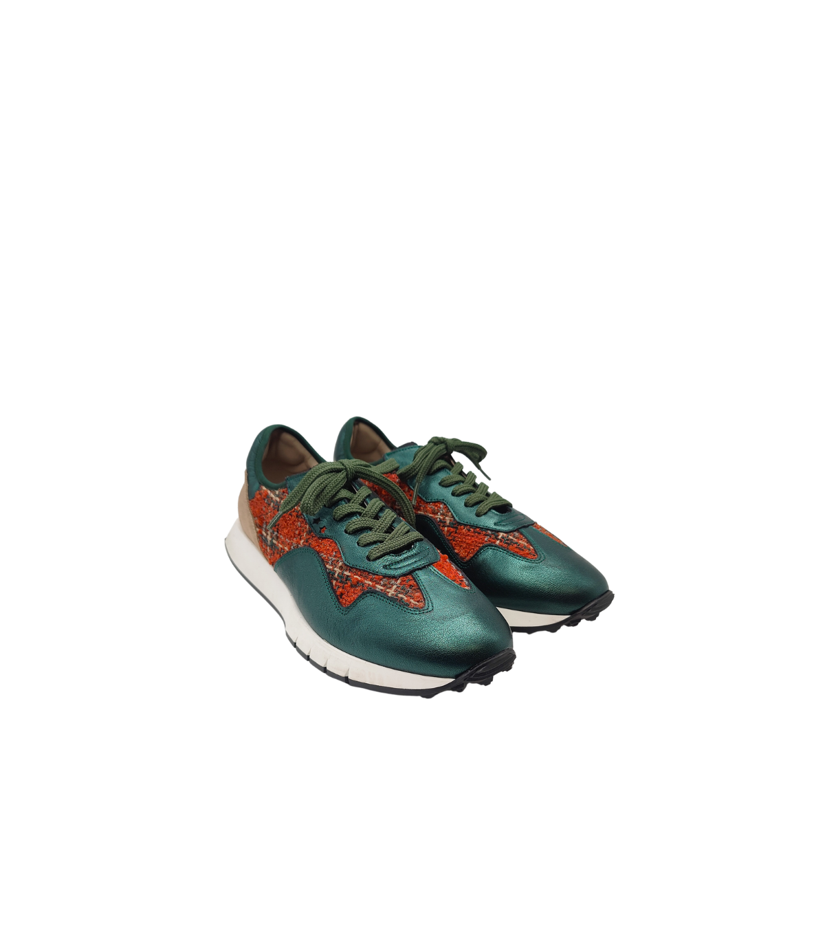 Vosso Moda Sneakers piel verde detalle textil
