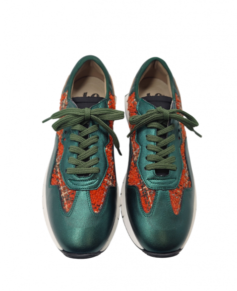 Vosso Moda Sneakers piel verde detalle textil