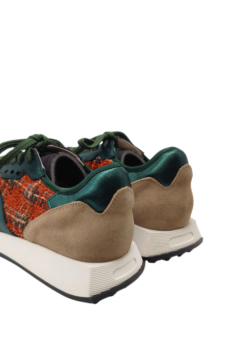 Vosso Moda Sneakers piel verde detalle textil