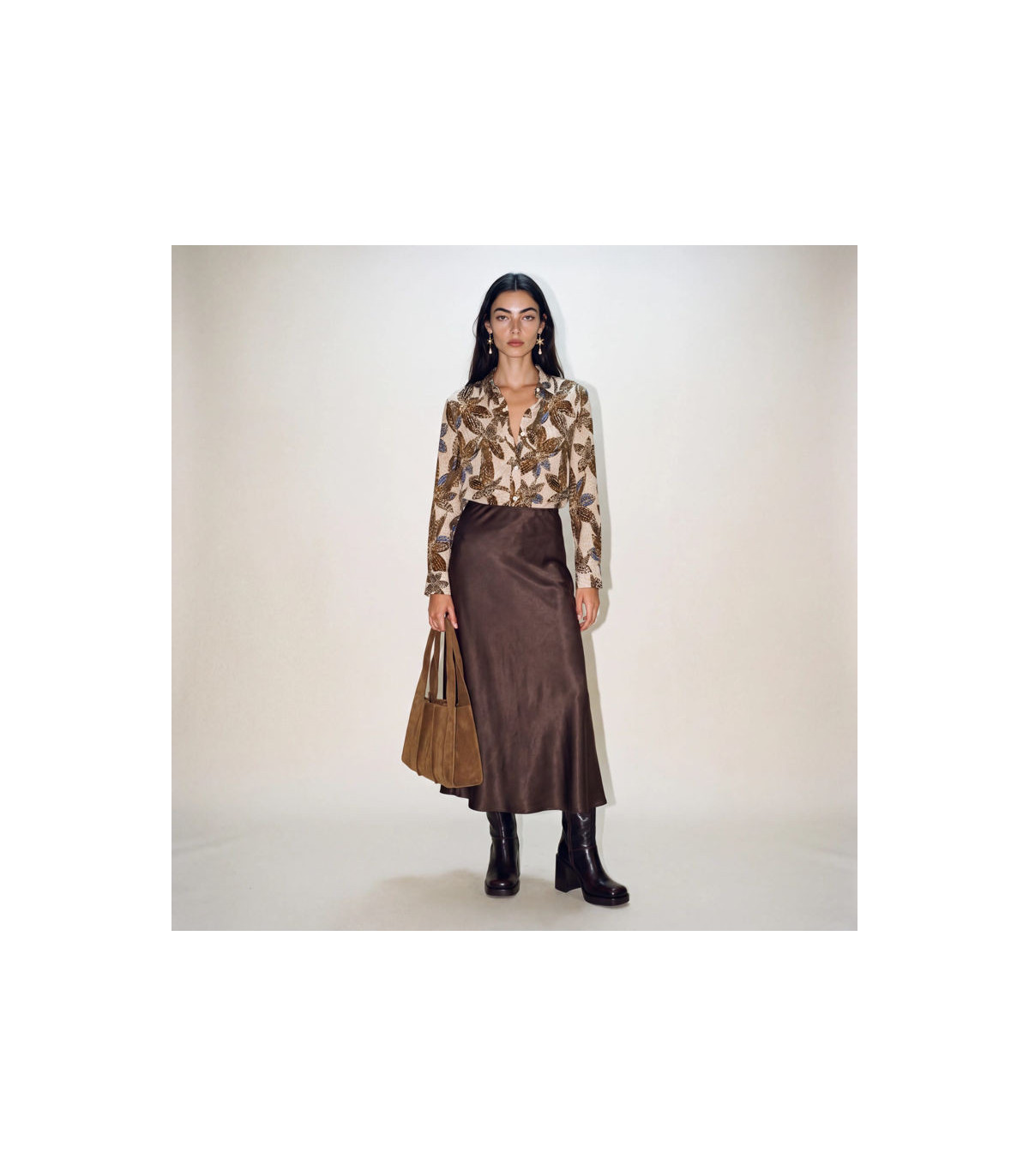Parole Camisa satinada cacao flor