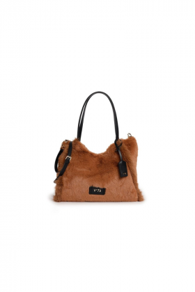 V73 Bolso pequeño de pelo color camel