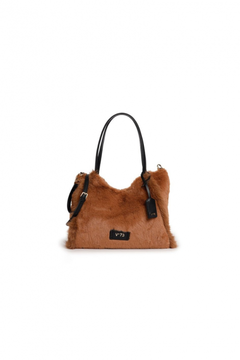 V73 Bolso pequeño de pelo color camel
